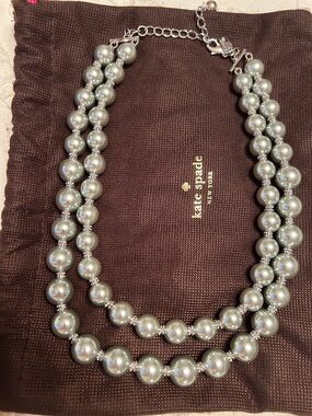 kate spade Silver Faux Pearl Double-Strand Necklace with kate spade pouch.